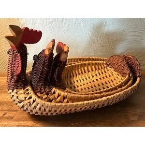 Cottage Core Nesting‎ Rooster Baskets, Vintage
